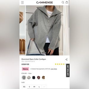 Commense oversized open collar zip sweater